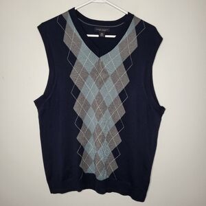 Banana Republic Silk & Cashmere Navy Argyle Vest Unisex Size Large